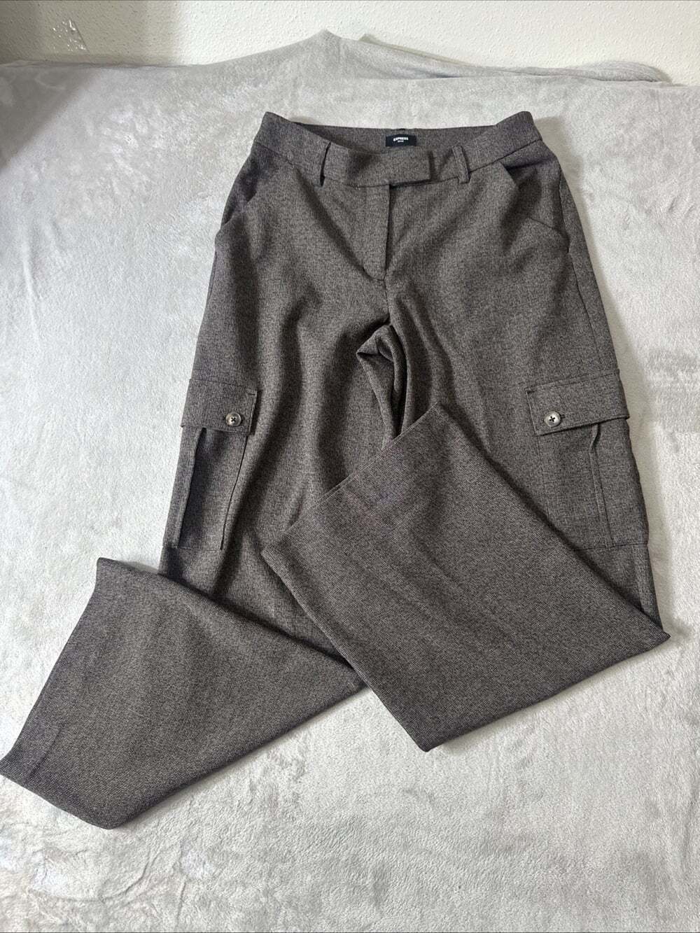 Express Editor Women’s Relaxed Trouser Mid Rise Cargo Wide Leg Pants Brown 4R